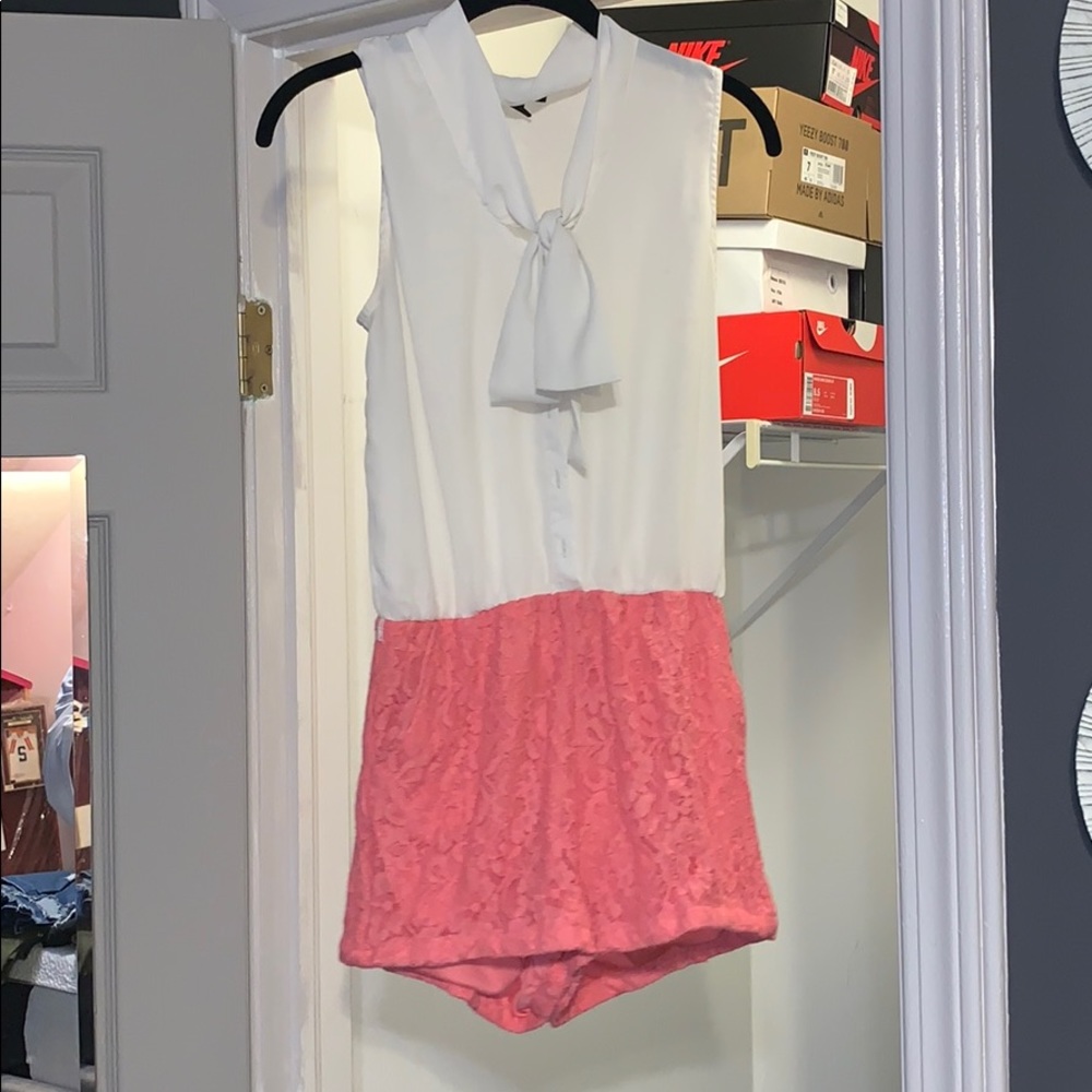 White and pink lace romper